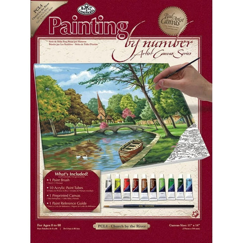 CHURCH BY THE RIVER PAINT BY NUMBER CANVAS